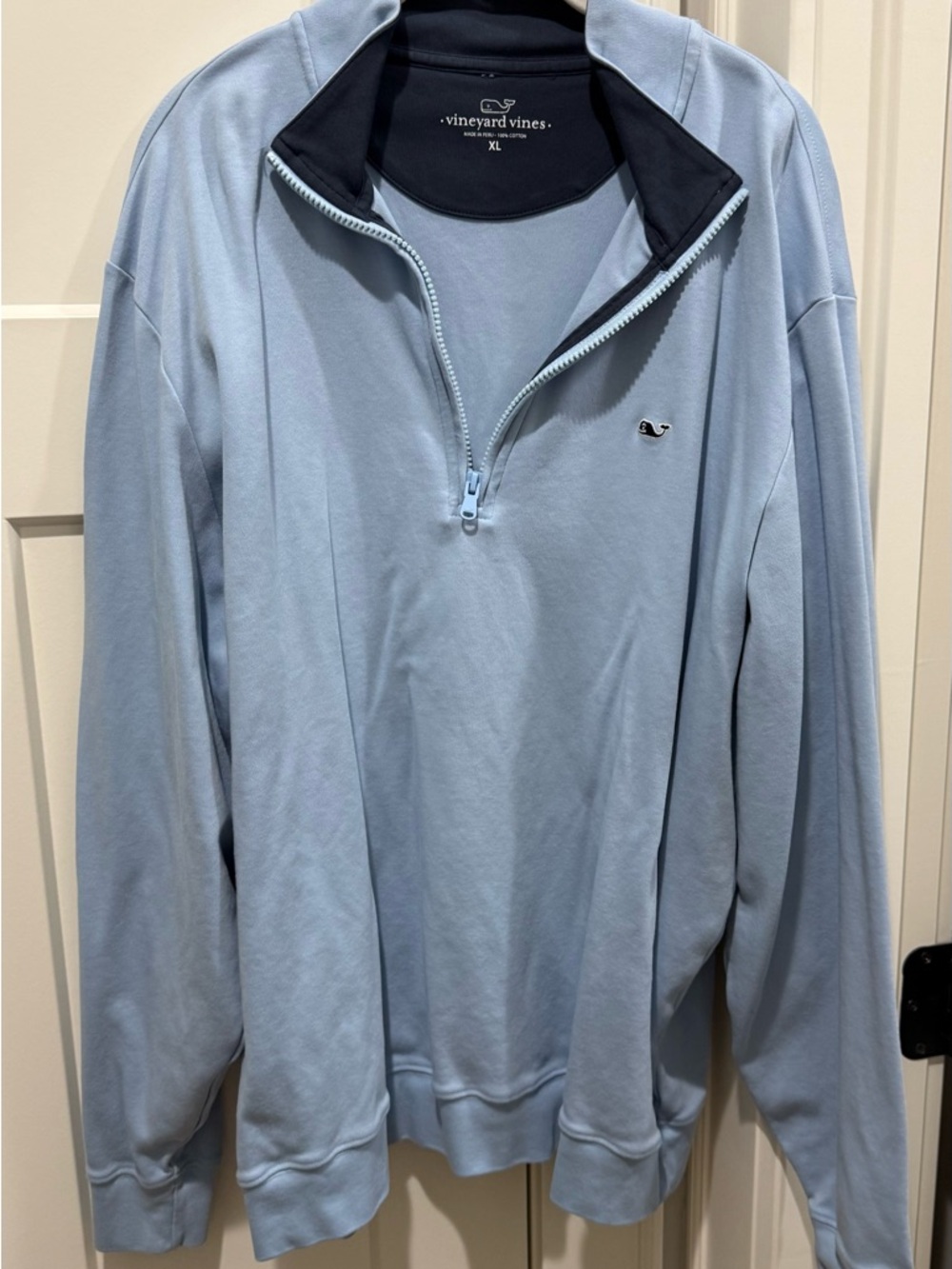 Vineyard Vines Light Blue Quarter-Zip Pullover with Navy Trim